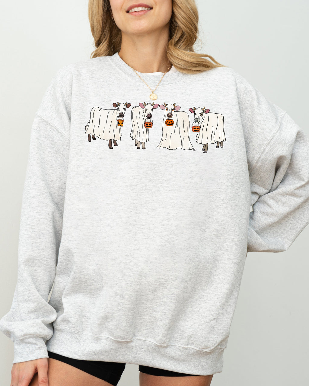 Ghost Cows Farm Skeleton Witch Spooky Halloween Meme Dark Night Limited Edition Sweatshirt