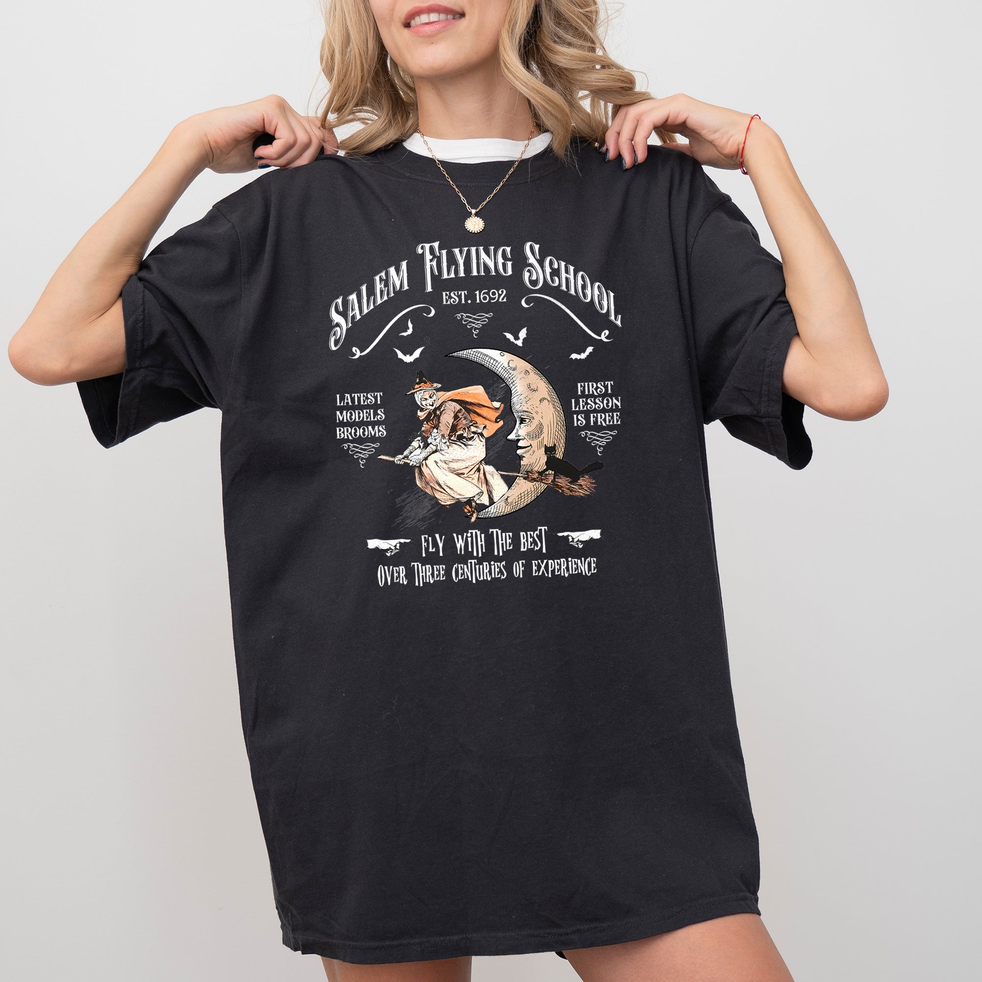 Salem Flying School Skeleton Witch Halloween Meme Costume Edition Comfort Colors Tee