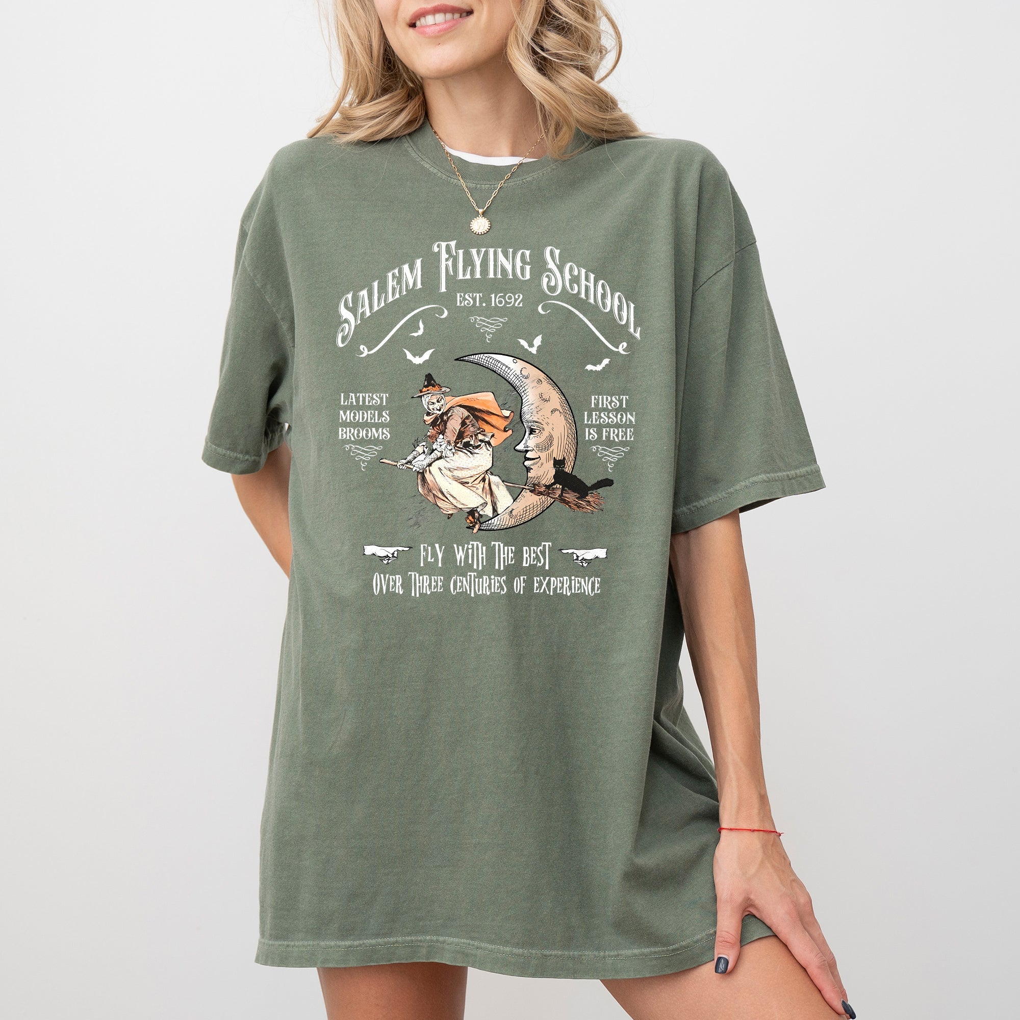 Salem Flying School Skeleton Witch Halloween Meme Costume Edition Comfort Colors Tee