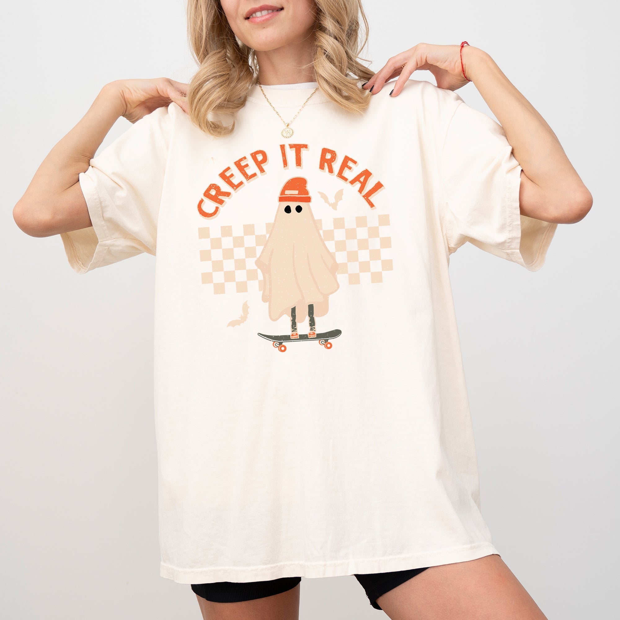 Creep It Real Retro Ghost Skeleton Funny Spooky Witch Aesthetic Meme Halloween Costume Comfort Colors Tee