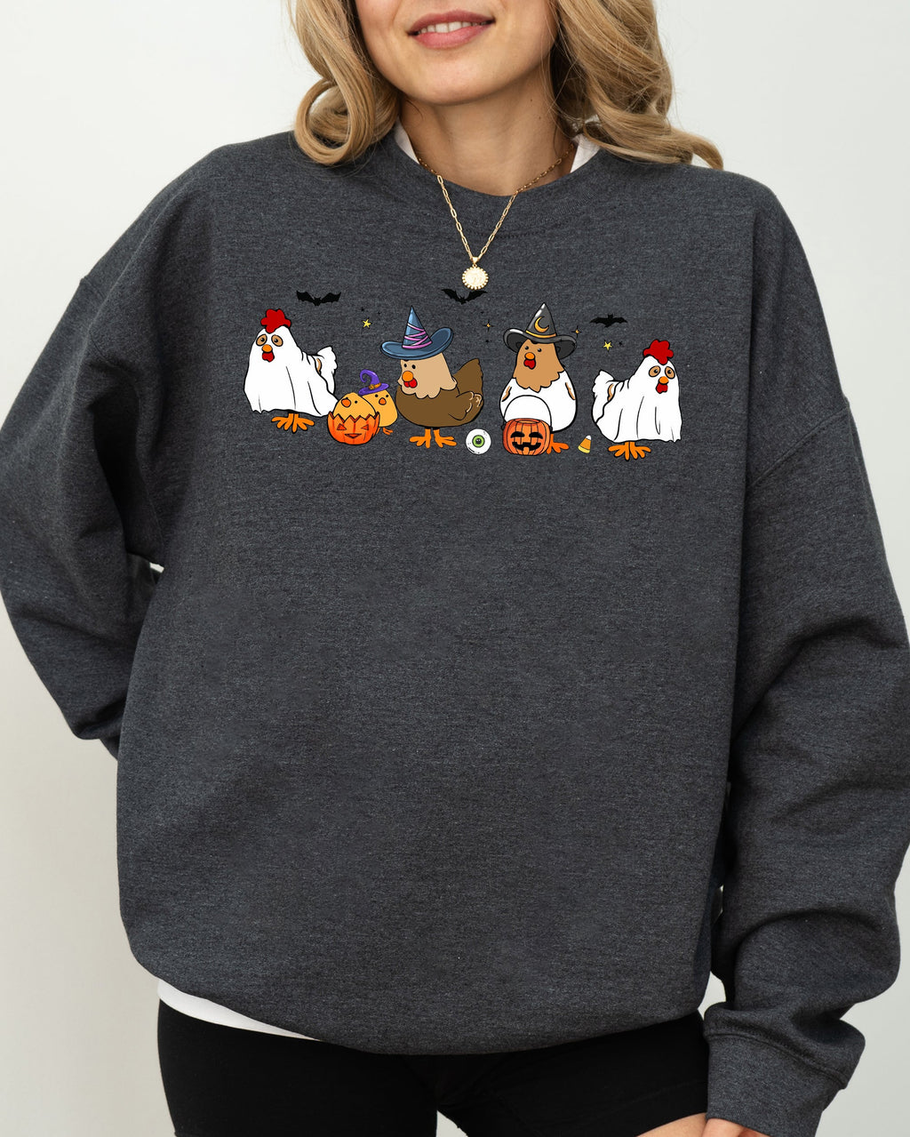Mini Chickens Witch Skeleton Meme Halloween Aesthetic Funny Spooky Costume Sweatshirt