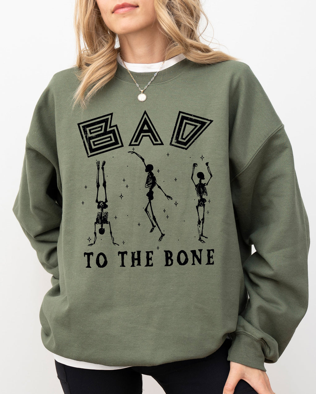 Bad To The Bone Witch Skeleton Halloween Spooky Dark Gothic Nightmare Costume Theme Sweatshirt