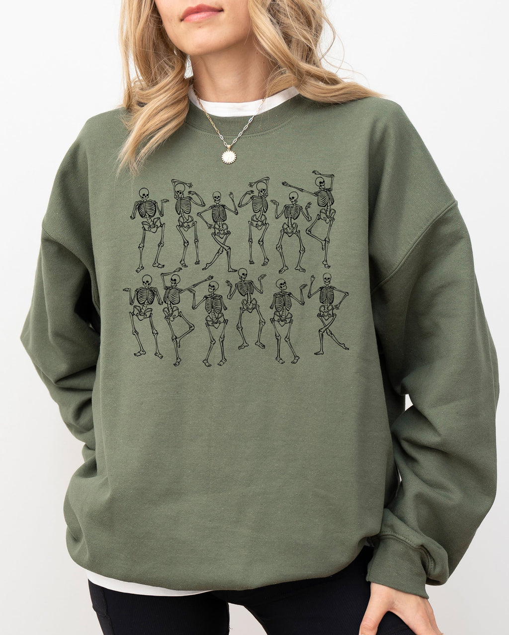 Dancing Skeletons Witch Skull Halloween Costume Spooky Meme Graphic Gothic Sweatshirt