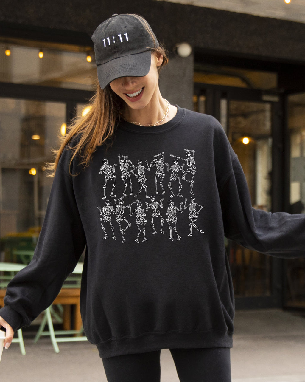 Dancing Skeletons Witch Skull Halloween Costume Spooky Meme Graphic Gothic Sweatshirt