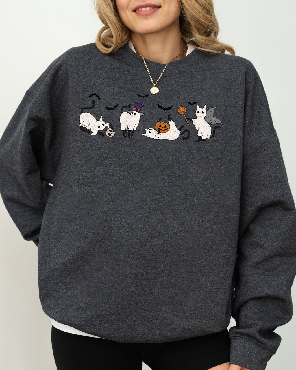 Mini Ghost Cats Farm Witch Skull Halloween Spooky Seasonal Favorite For Halloween Lovers Graphic Sweatshirt
