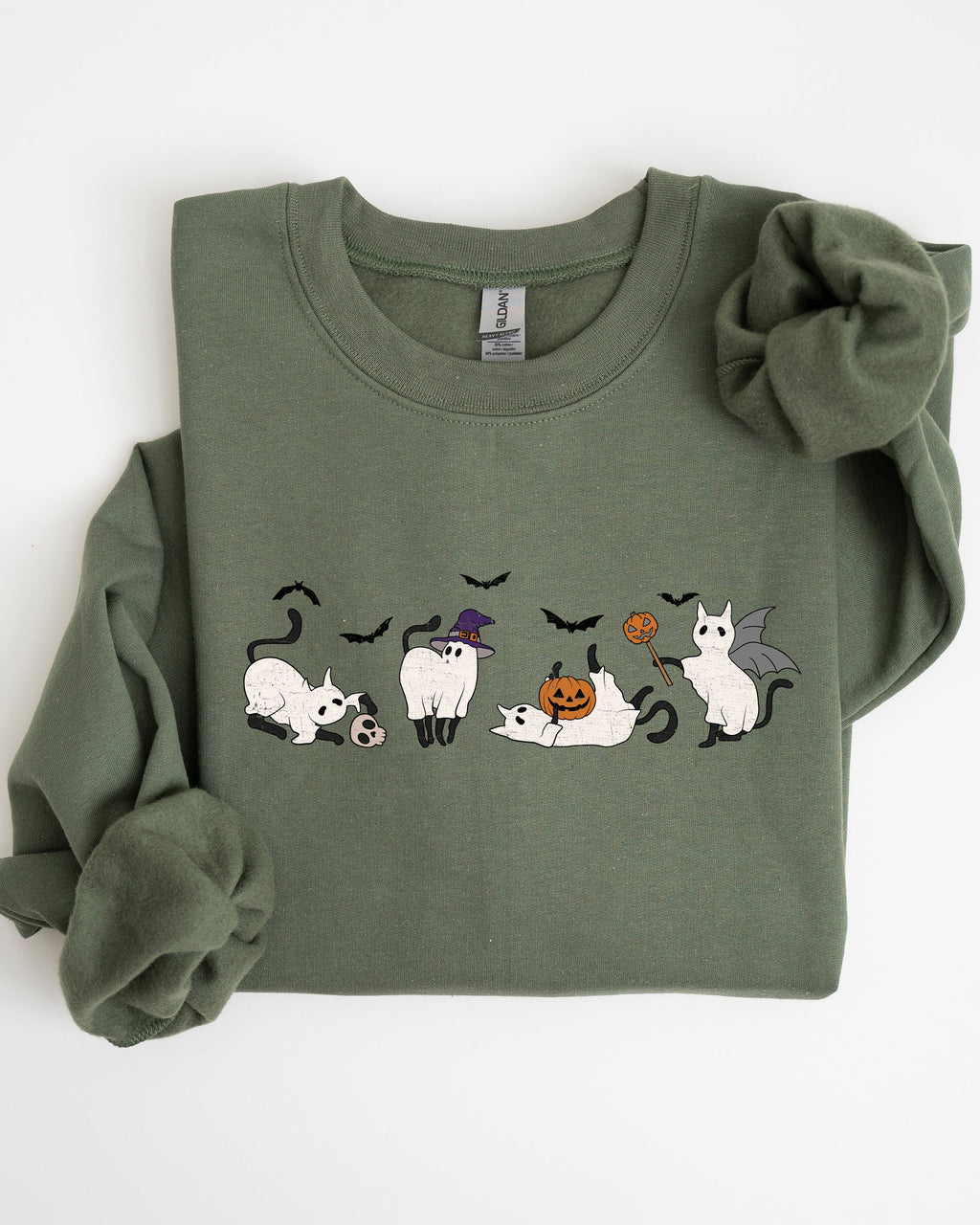 Mini Ghost Cats Farm Witch Skull Halloween Spooky Seasonal Favorite For Halloween Lovers Graphic Sweatshirt