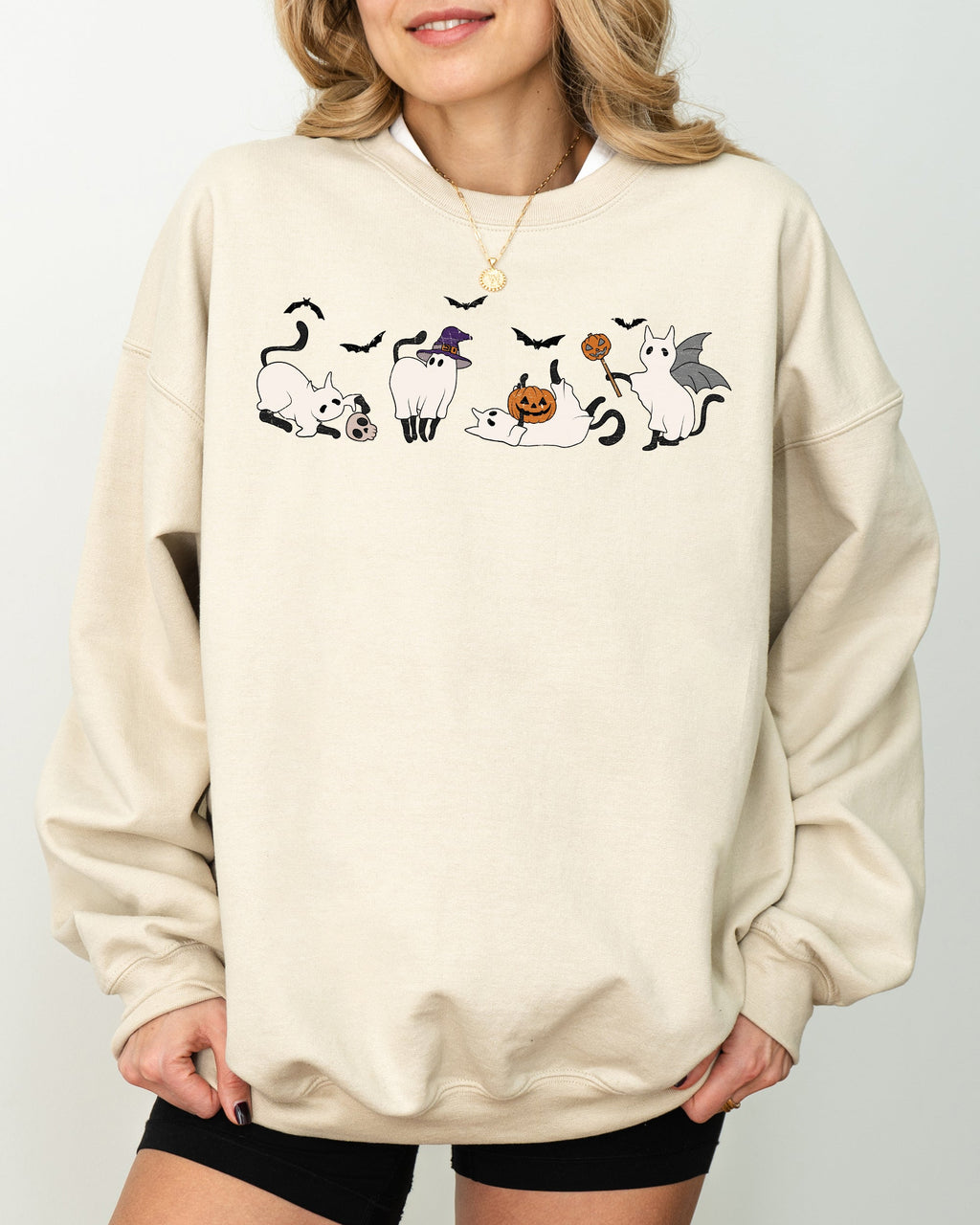 Mini Ghost Cats Farm Witch Skull Halloween Spooky Seasonal Favorite For Halloween Lovers Graphic Sweatshirt