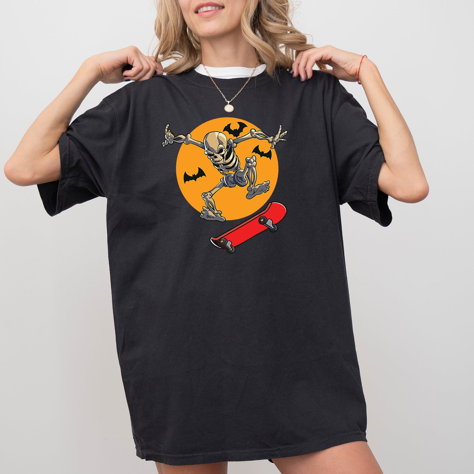 Skateboarding Skeleton Ghost Farm Witch Skull Meme Halloween Aesthetic Comfort Colors Tee