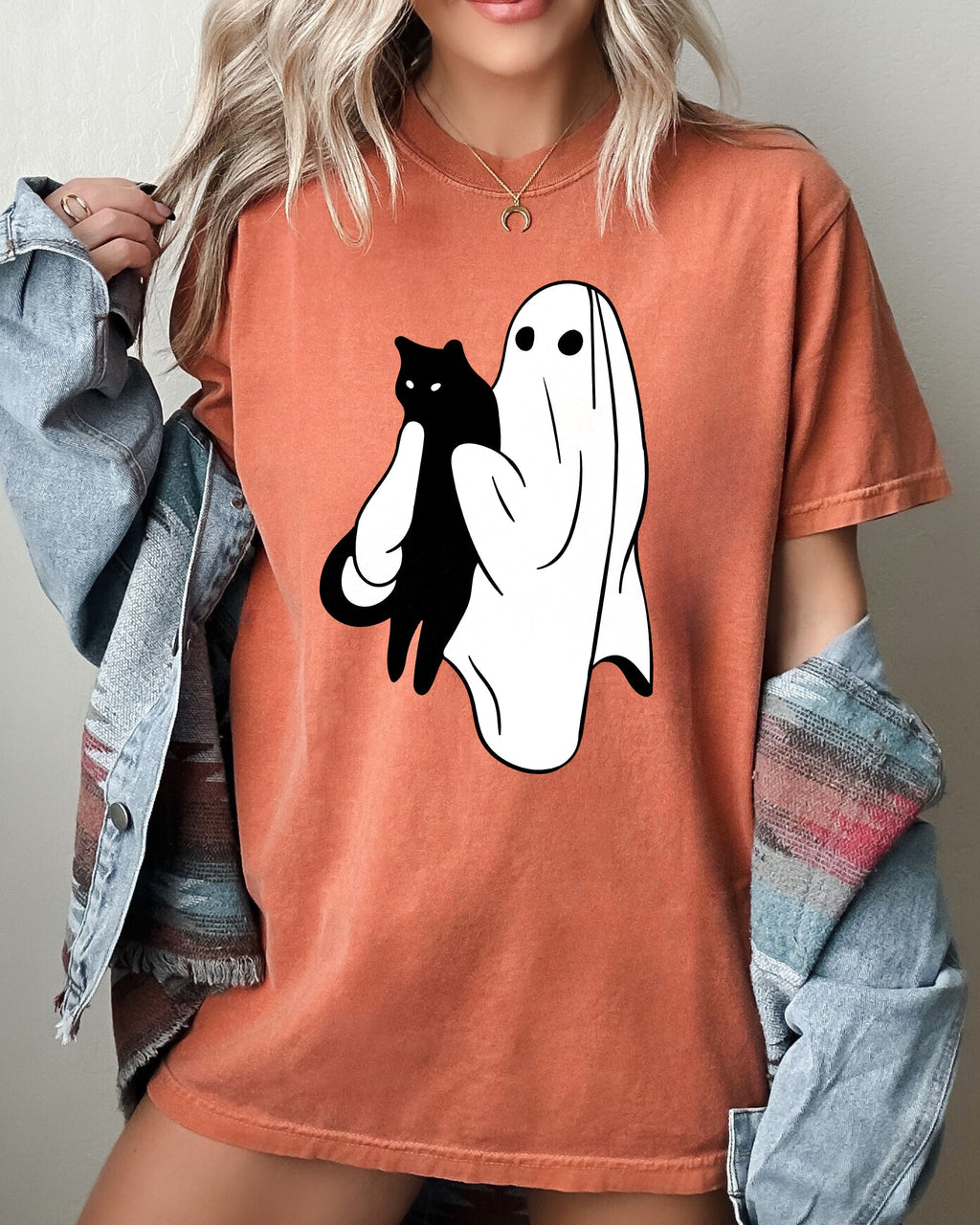 Ghost Cat Skeleton Witch Skull Halloween Costume Design Graphic Comfort Colors Tee