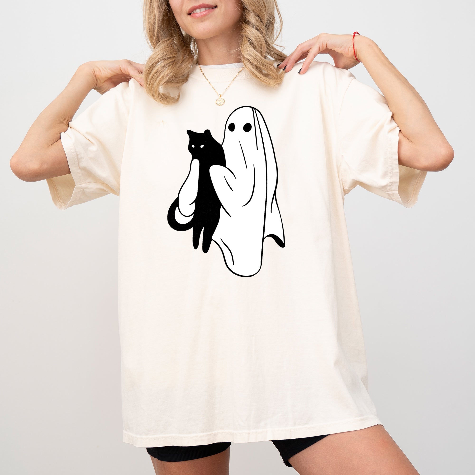 Ghost Cat Skeleton Witch Skull Halloween Costume Design Graphic Comfort Colors Tee
