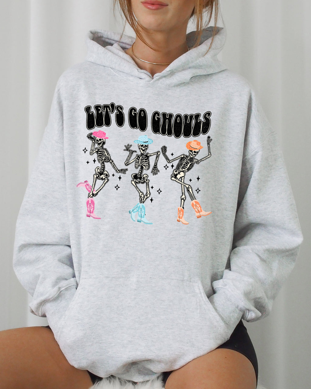 Let's Go Ghouls Ghost Western Skeleton Witch Skull Meme Spooky Aesthetic Halloween Costume Hooded Sweatshirt