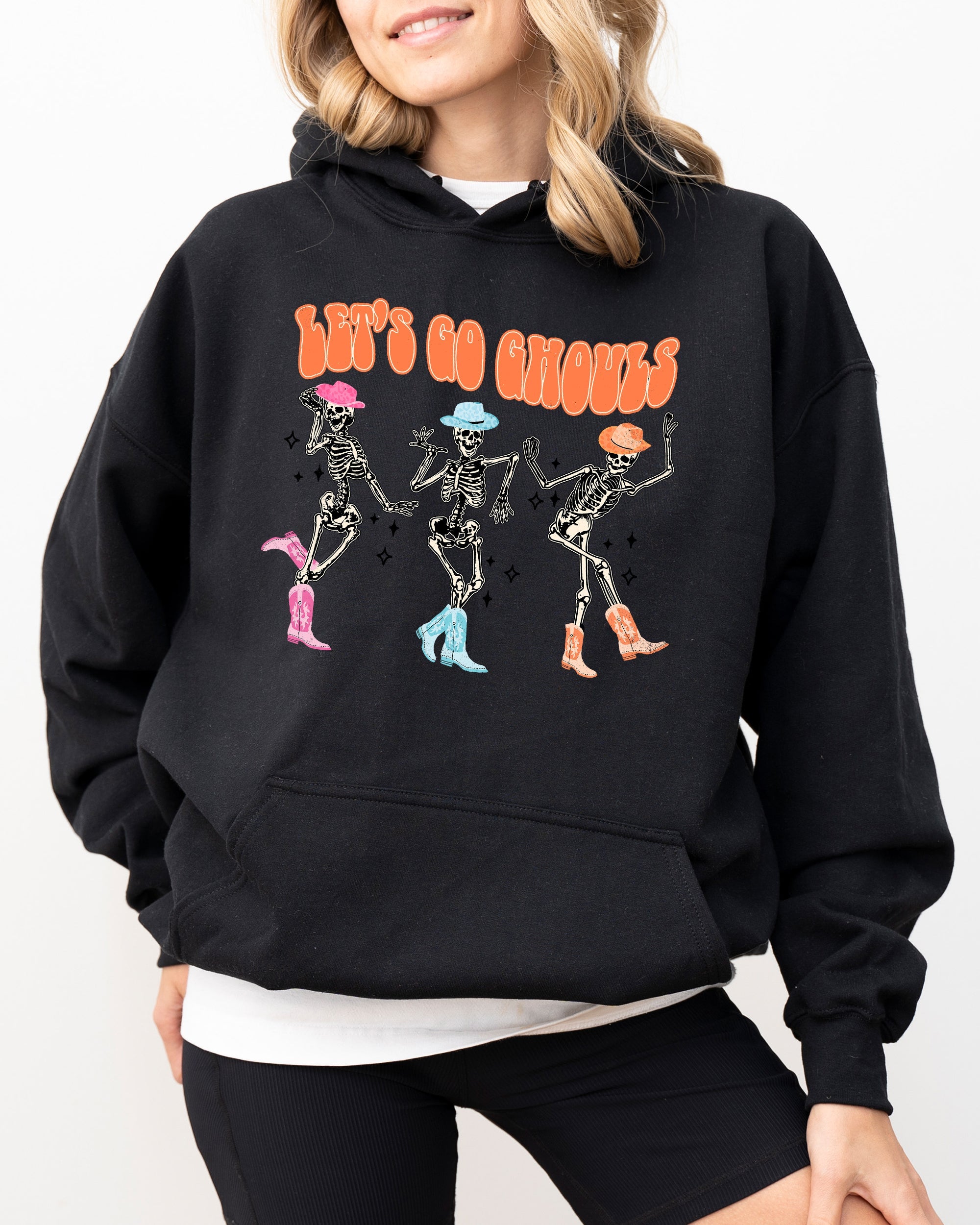Let's Go Ghouls Ghost Western Skeleton Witch Skull Meme Spooky Aesthetic Halloween Costume Hooded Sweatshirt