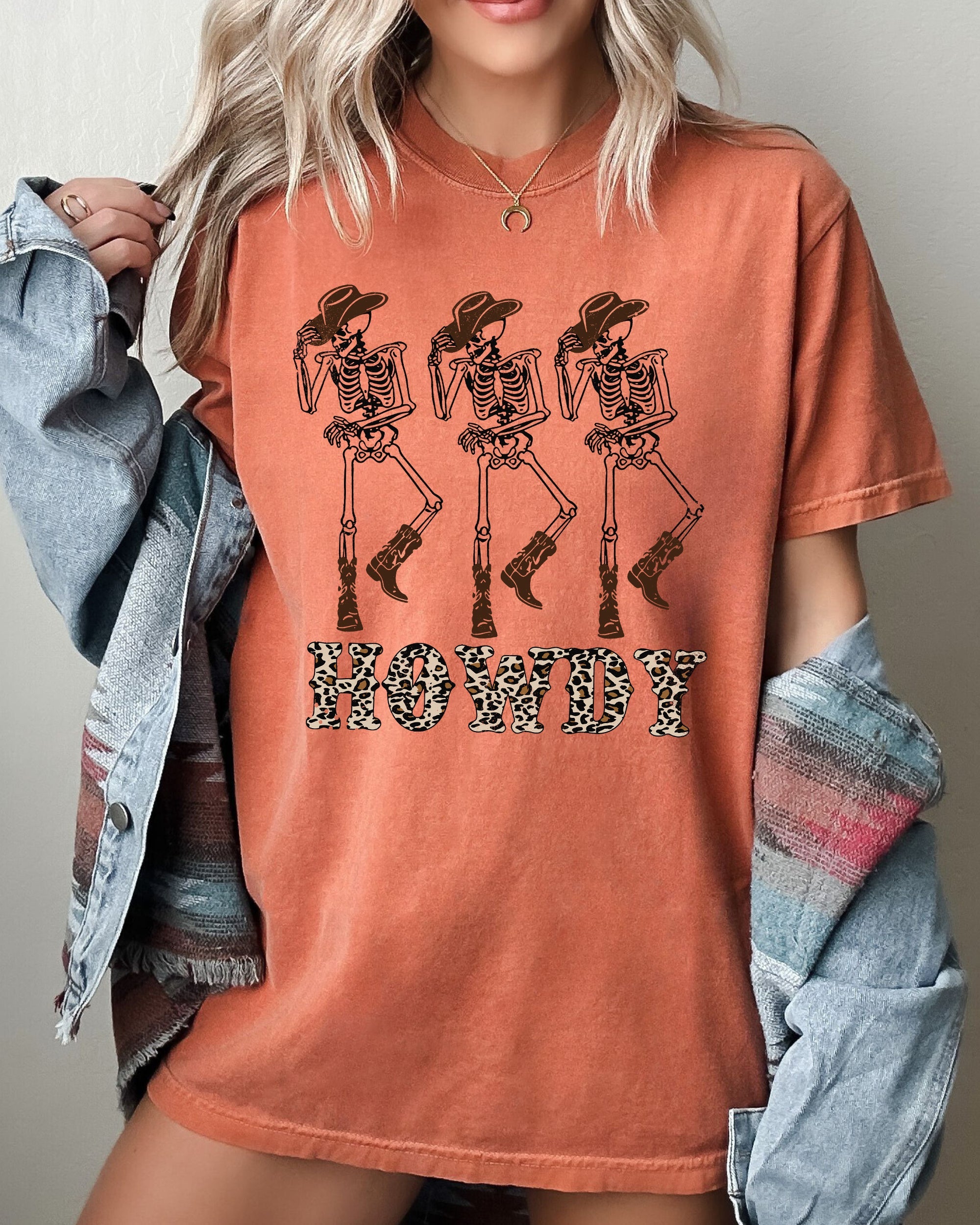 Howdy Cowboy Halloween Ghost Skeleton Witch Skull Meme Costume Comfort Colors Tee
