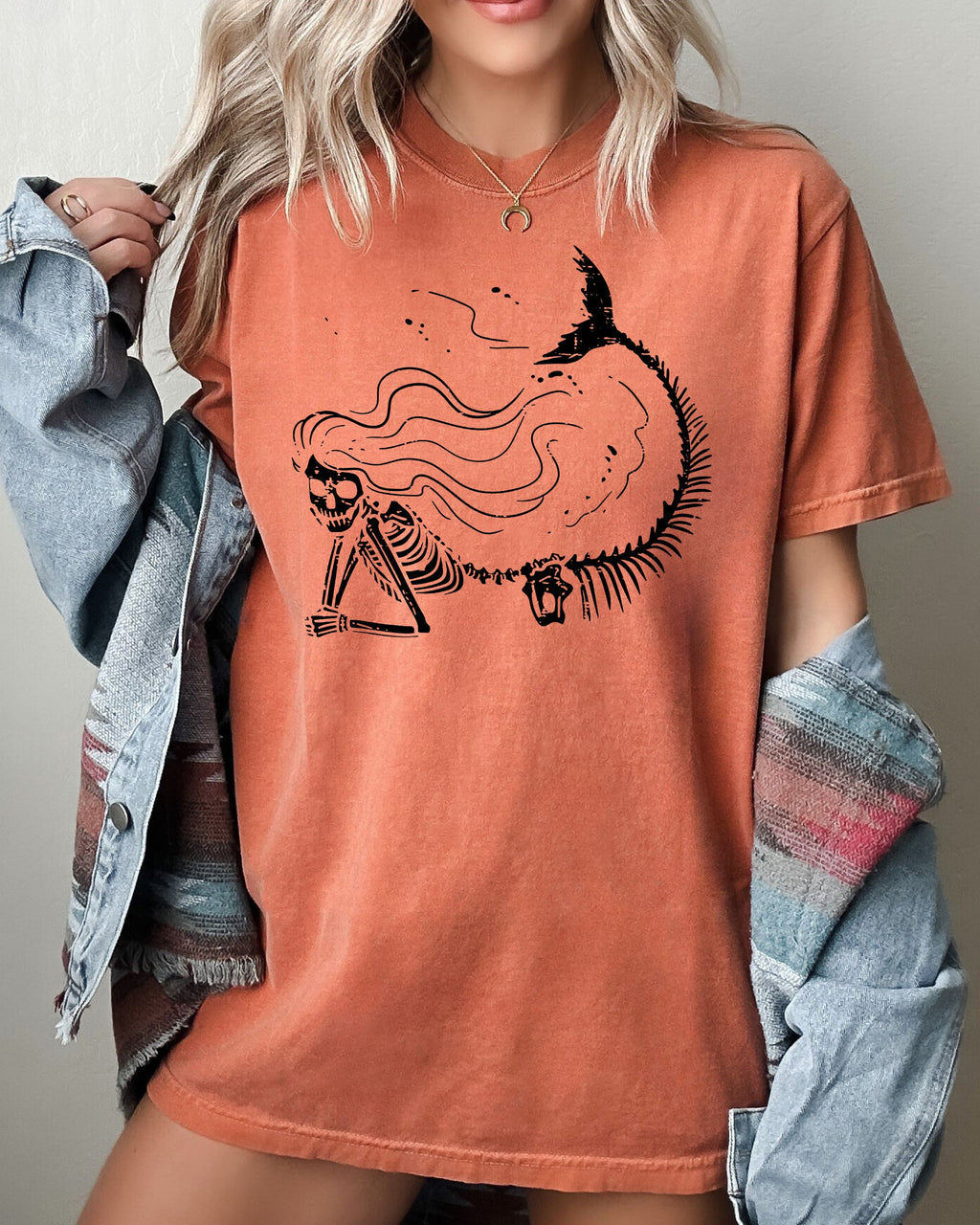 Mermaid Skeleton Ghost Witch Skull Meme Halloween Spooky Aesthetic Comfort Colors Tee