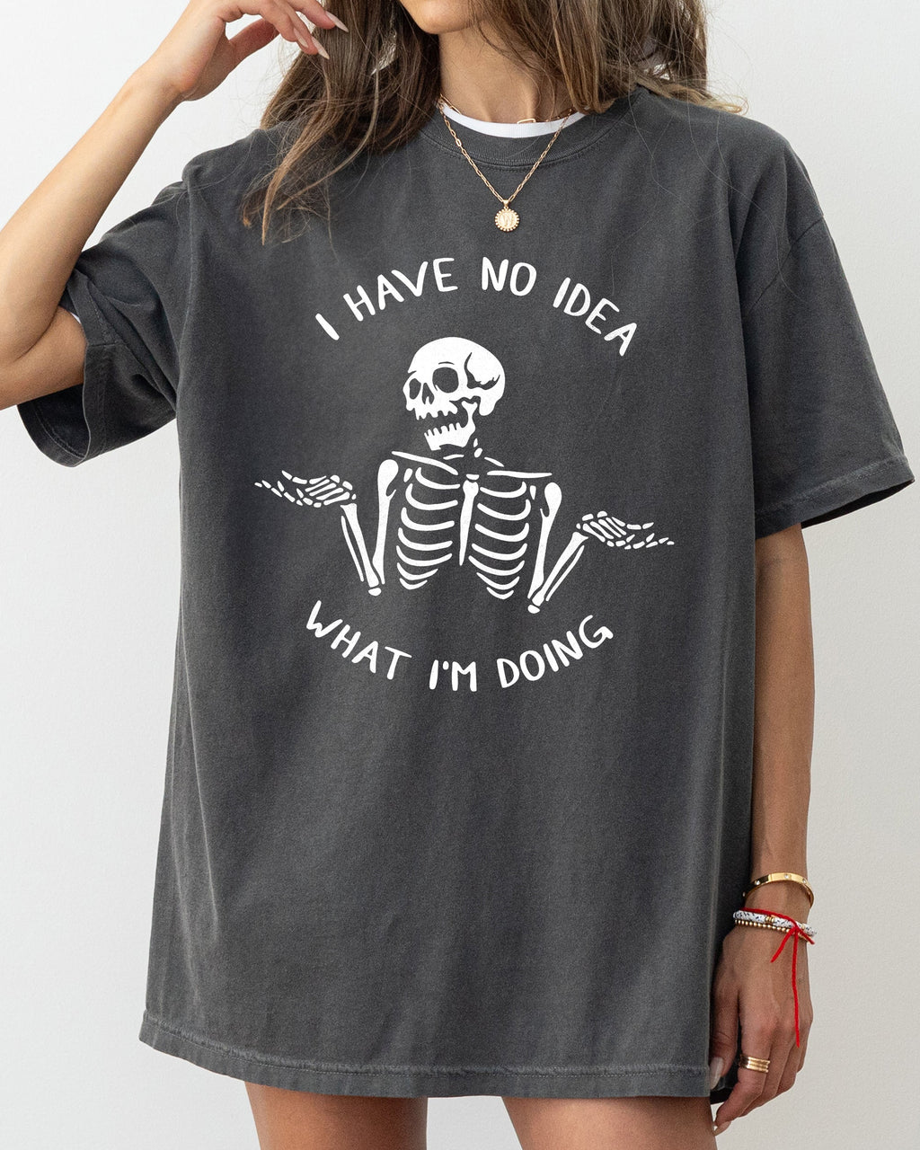 I Have No Idea Skeleton Ghost Witch Skull Meme Halloween Costume Comfort Colors Tee