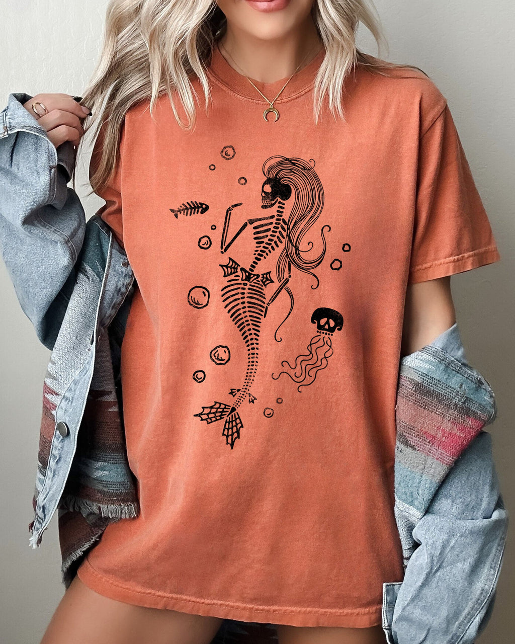 Skeleton Mermaid Ghost Witch Skull Halloween Meme Aesthetic Spooky Funny Costume Comfort Colors Tee
