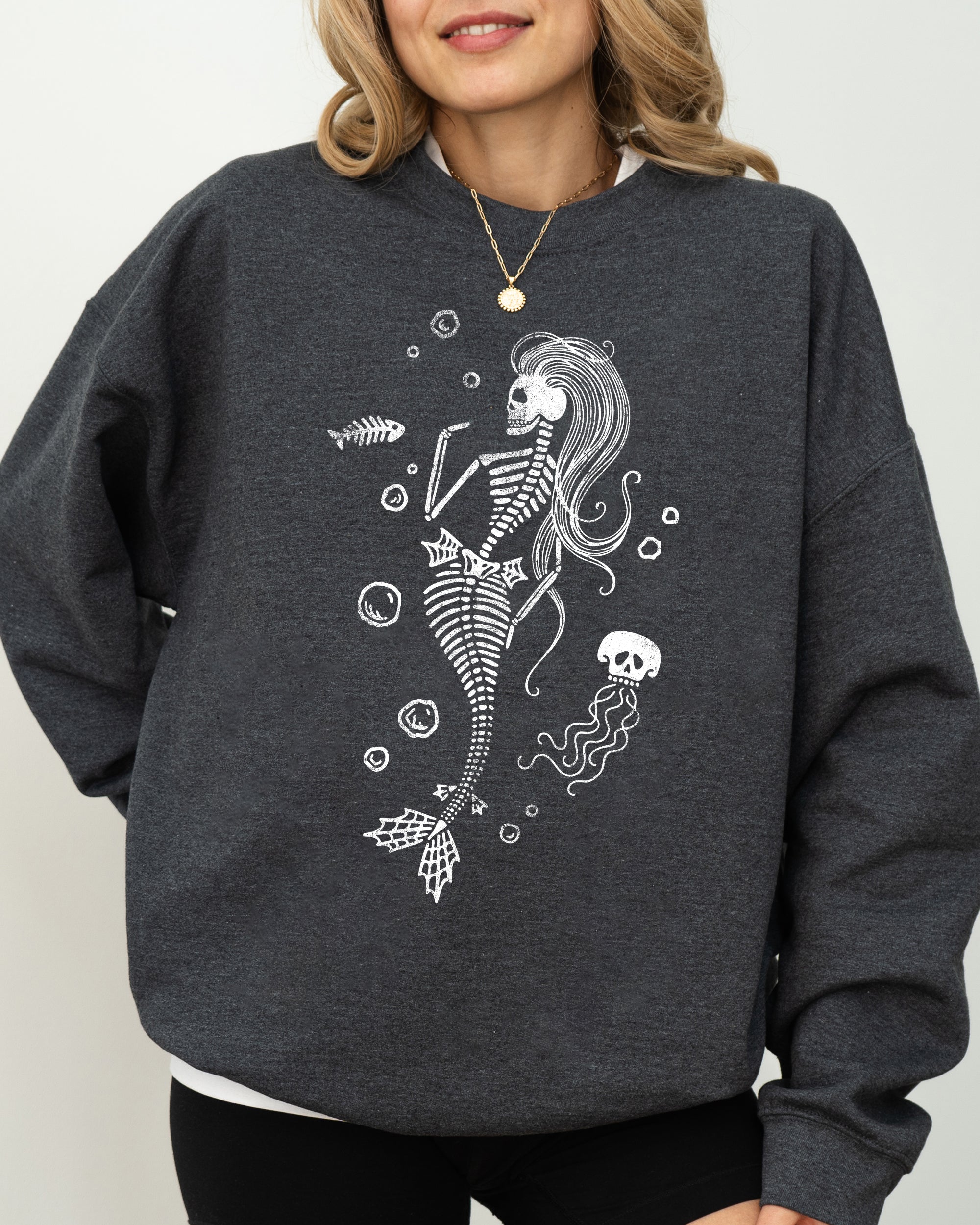 Skeleton Mermaid Ghost Witch Skull Spooky Halloween Costume Meme Graphic Sweatshirt
