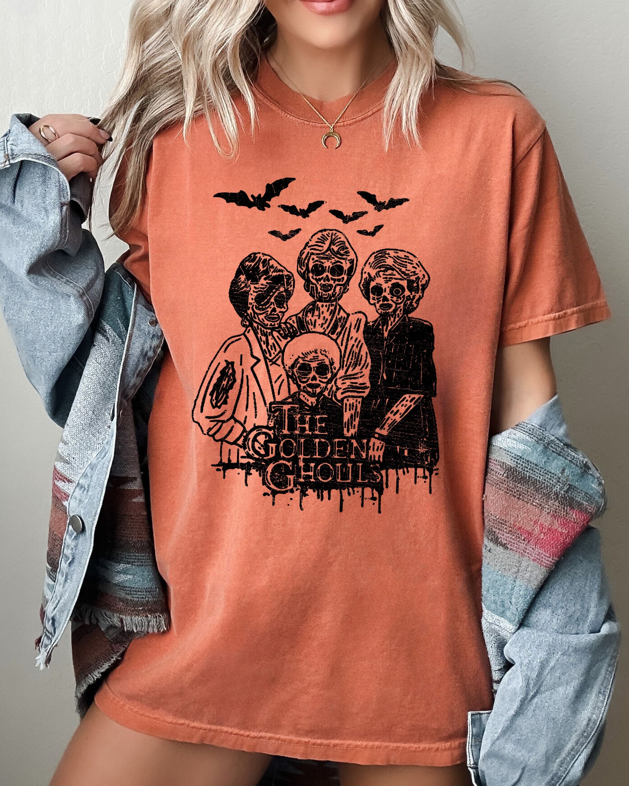 The Golden Ghouls Horror Movie Skeleton Ghost Witch Skull Meme Halloween Costume Comfort Colors Tee