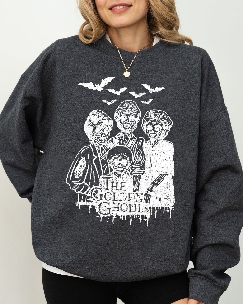 The Golden Ghouls Horror Movie Skeleton Ghost Witch Skull Meme Spooky Halloween Sweatshirt