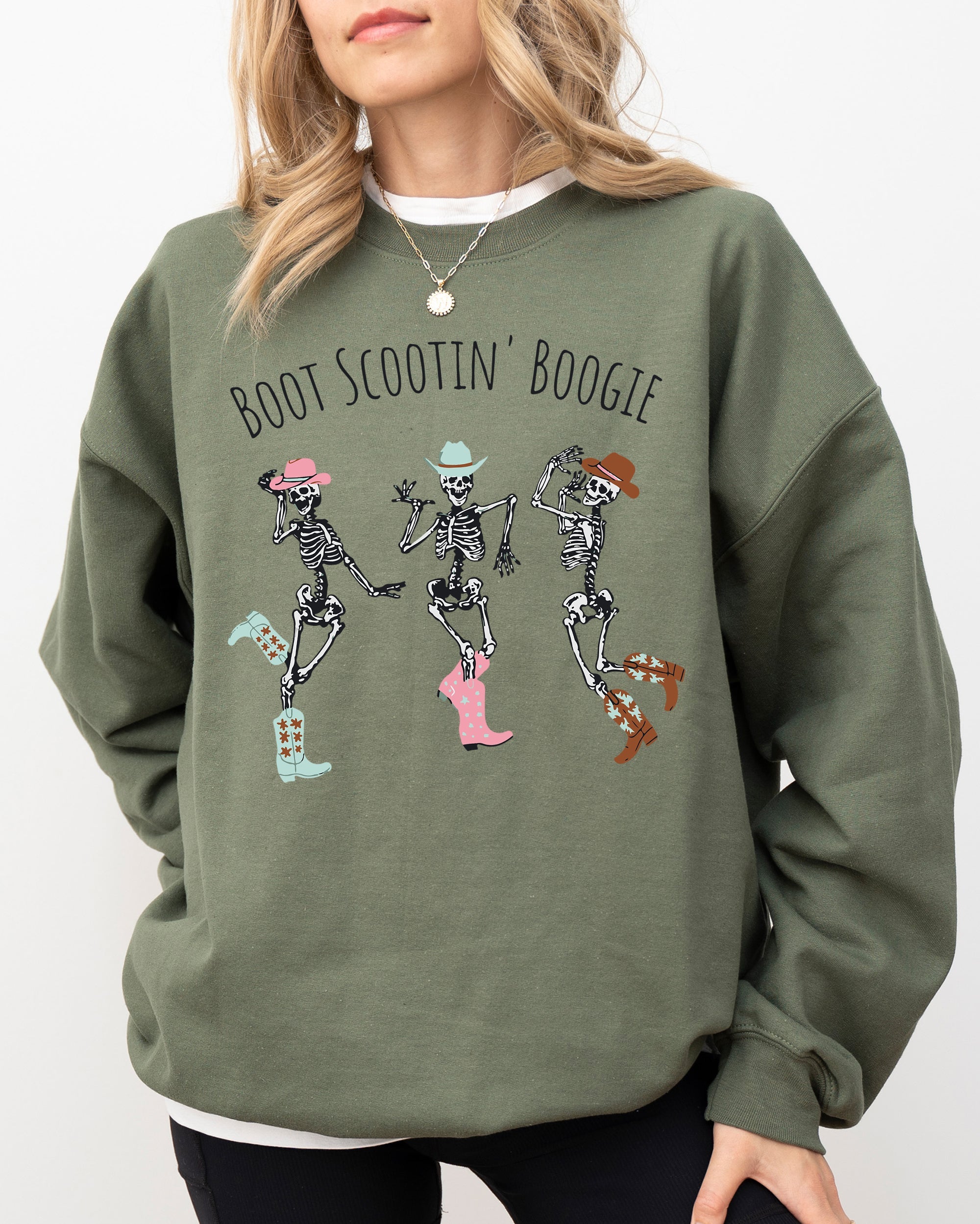 Boot Scootin' Boogie Western Skeleton Ghost Witch Skull Funny Spooky Aesthetic Meme Halloween Costume Sweatshirt