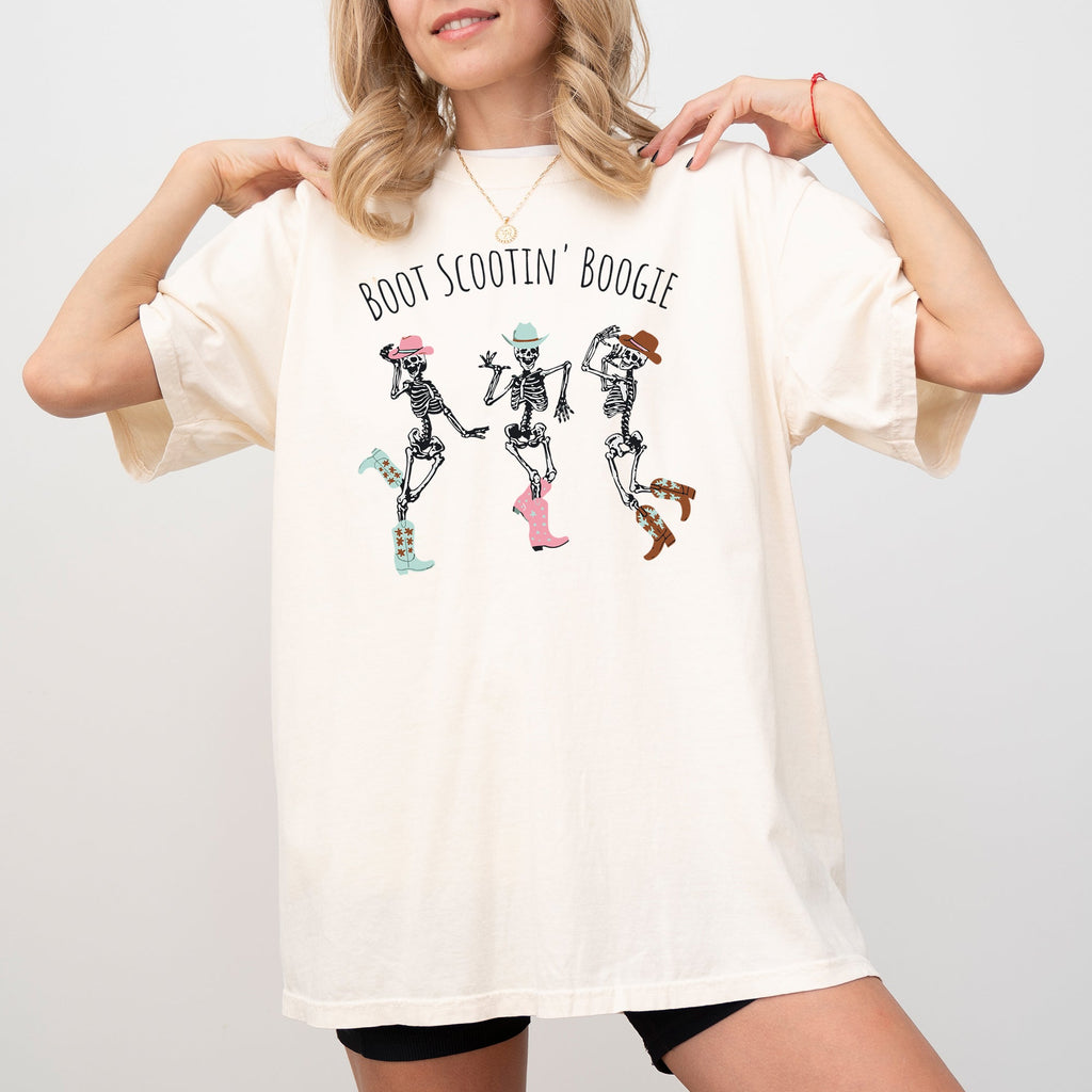 Boot Scootin' Boogie Western Skeleton Ghost Witch Skull Meme Halloween Costume Comfort Colors Tee