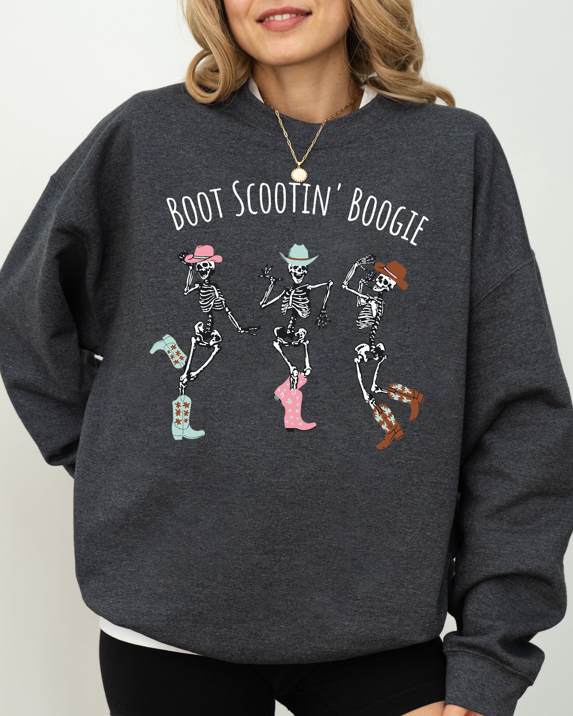 Boot Scootin' Boogie Western Skeleton Ghost Witch Skull Funny Spooky Aesthetic Meme Halloween Costume Sweatshirt
