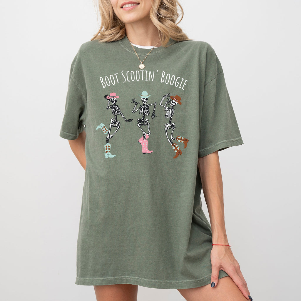 Boot Scootin' Boogie Western Skeleton Ghost Witch Skull Meme Halloween Costume Comfort Colors Tee