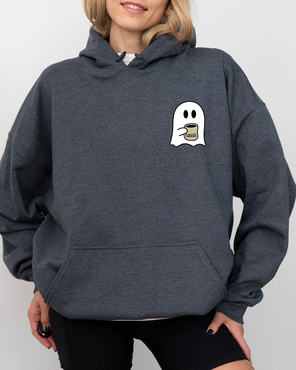 Ghost Coffee Lover Pocket Skeleton Witch Skull Meme Spooky Halloween Party Hoodie