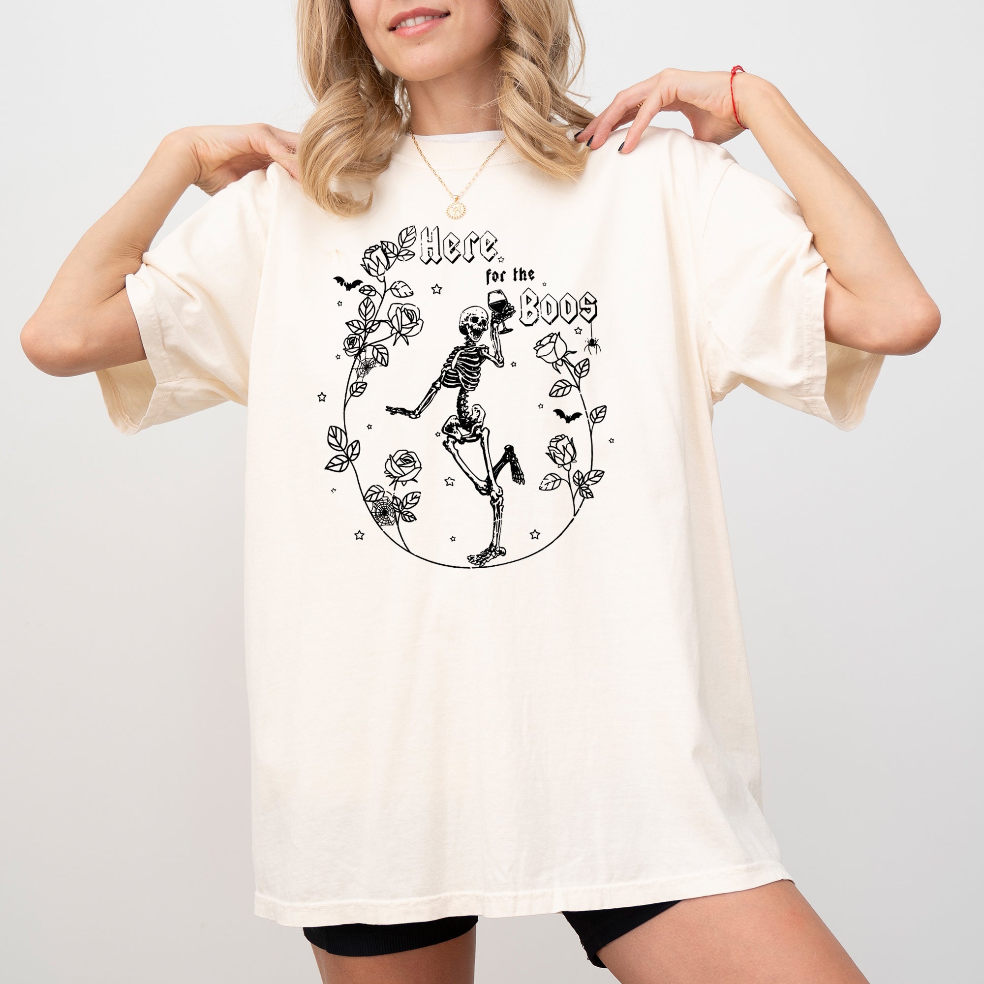 Here For The Boos Skeleton Ghost Witch Skull Spooky Aesthetic Meme Halloween Costume Comfort Colors Tee