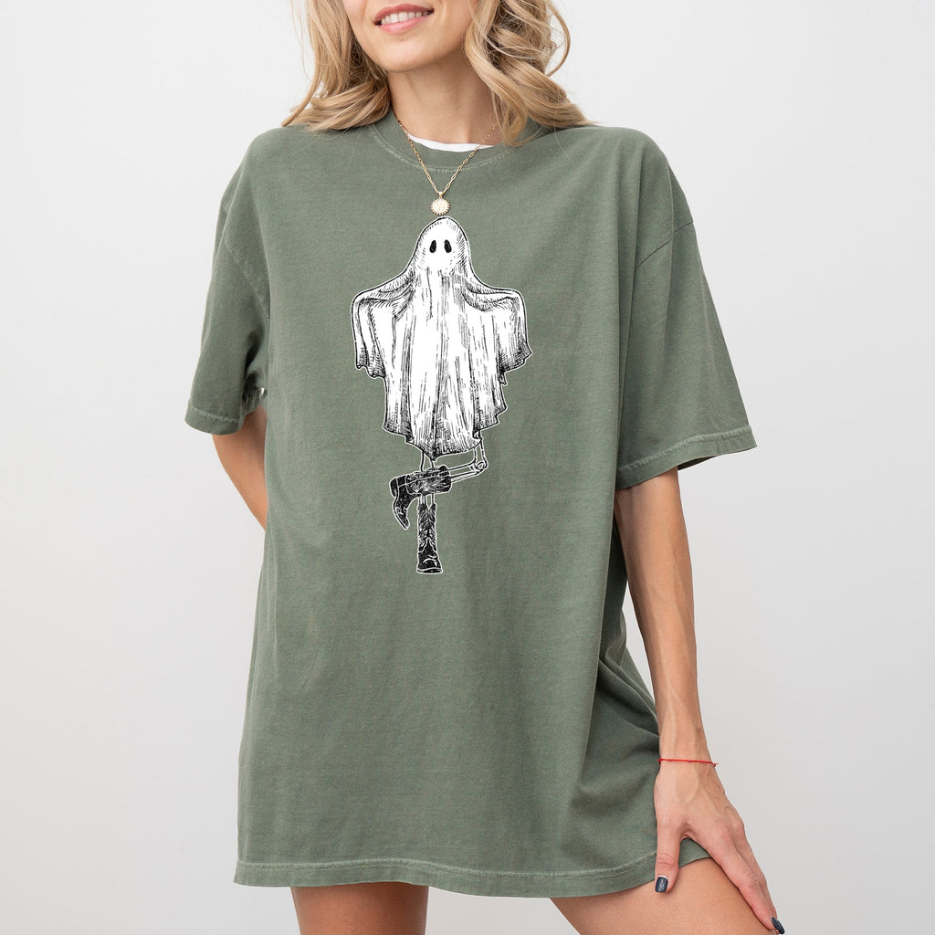 Western Ghost Cowboy Skeleton Witch Skull Spooky Meme Halloween Costume Comfort Colors Tee