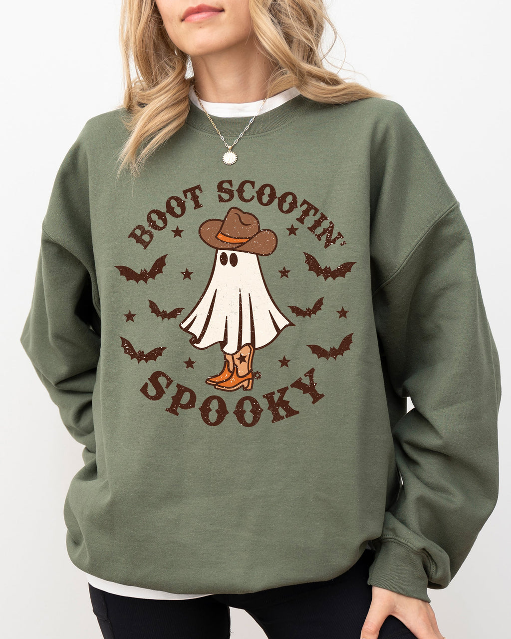 Boot Scootin' Spooky Skeleton Witch Skull Halloween Costume Graphic Sweatshirt Edition