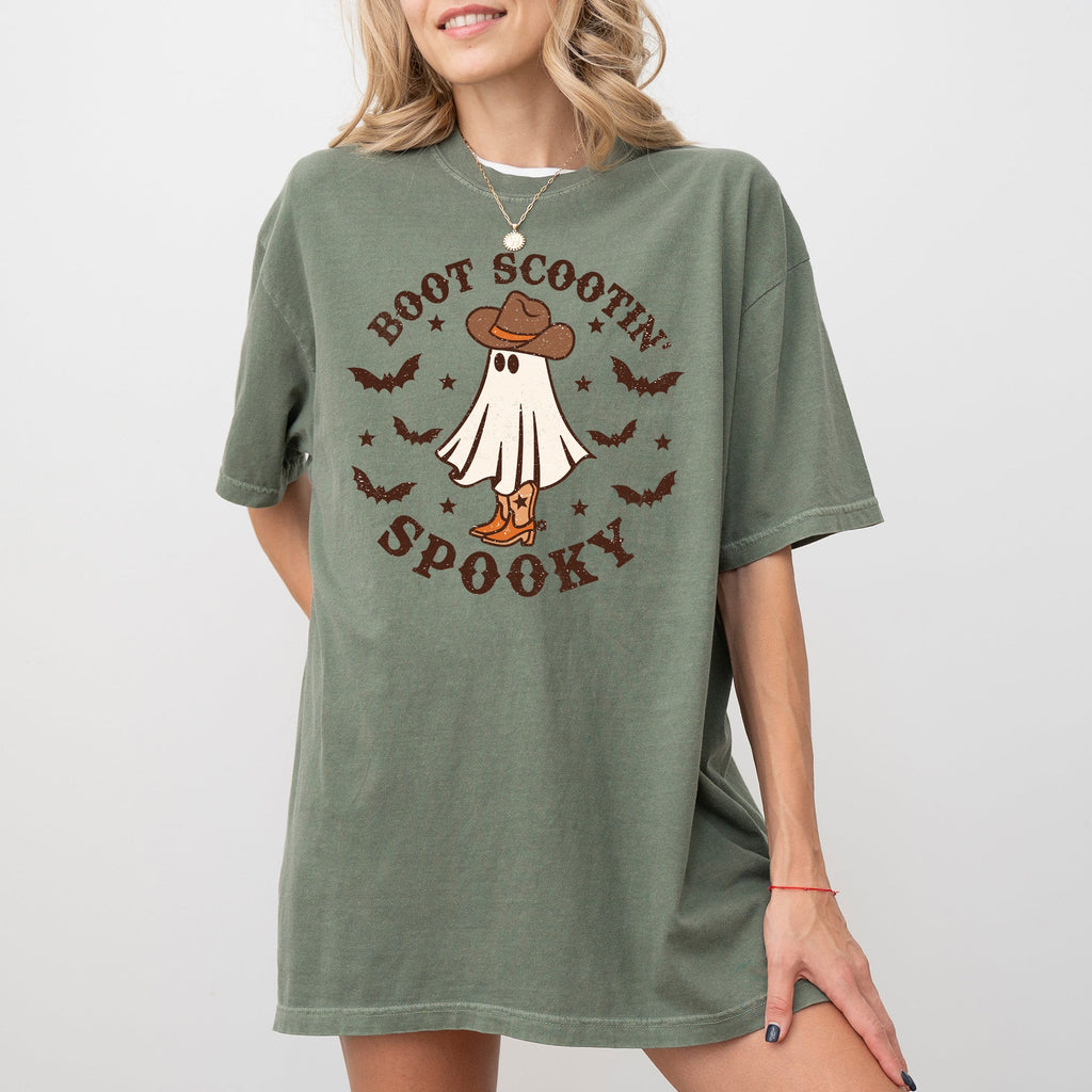 Boot Scootin' Spooky Skeleton Witch Skull Meme Halloween Costume Comfort Colors Tee