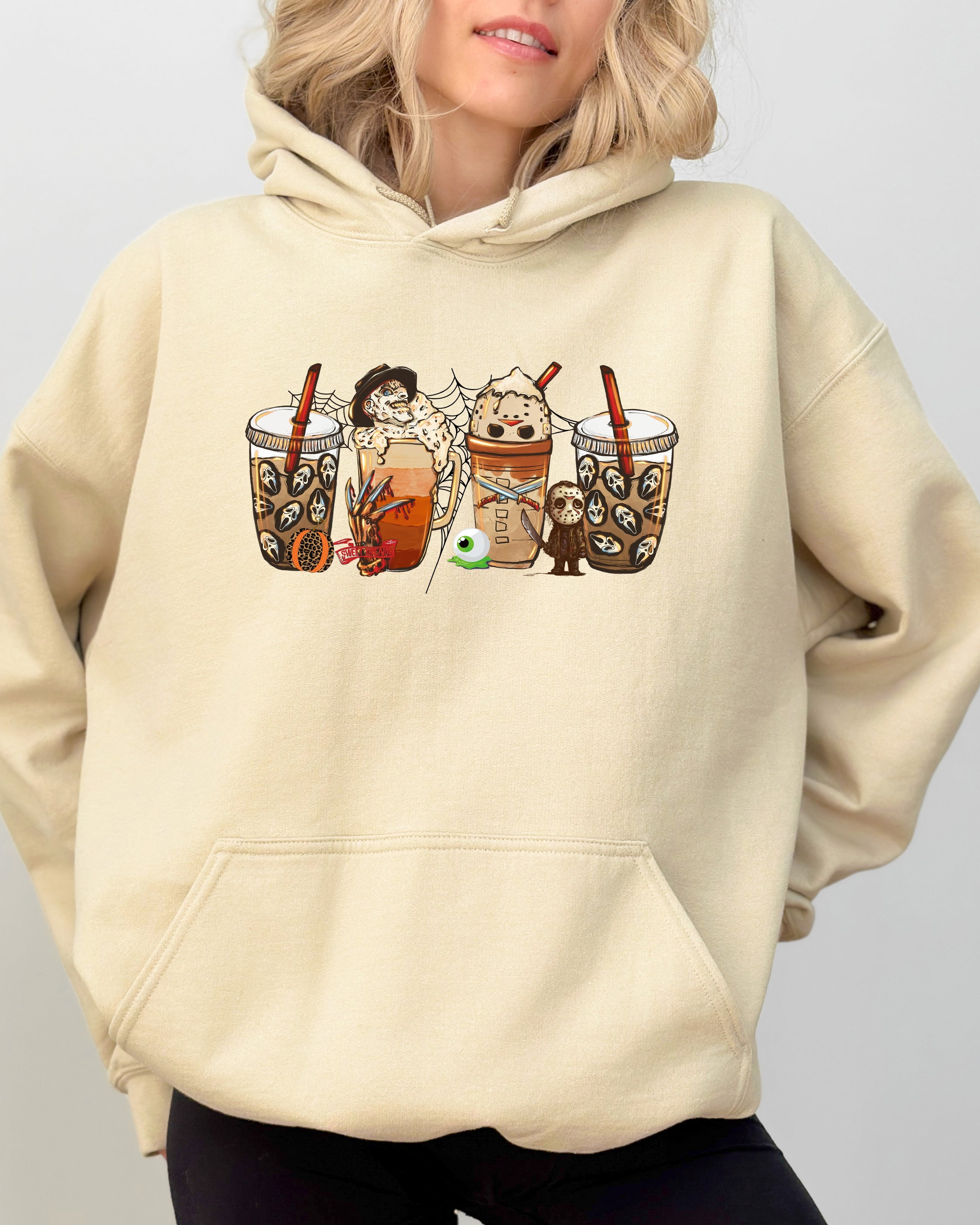 Halloween Coffee Skeleton Ghost Witch Skull Spooky Meme Premium Graphic Quality Hoodie