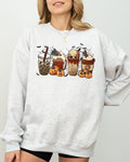 Halloween Coffee Retro Skeleton Ghost Witch Skull Spooky Meme Graphic Print Sweatshirt