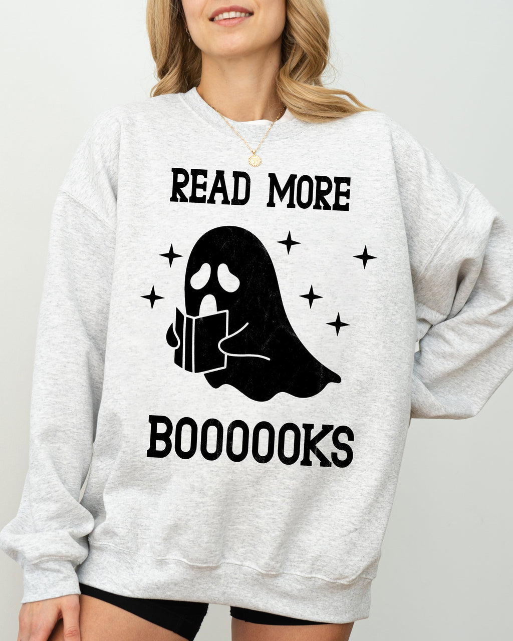 Read More Books Ghost Skeleton Witch Skull Spooky Meme Halloween Costume Sweatshirt
