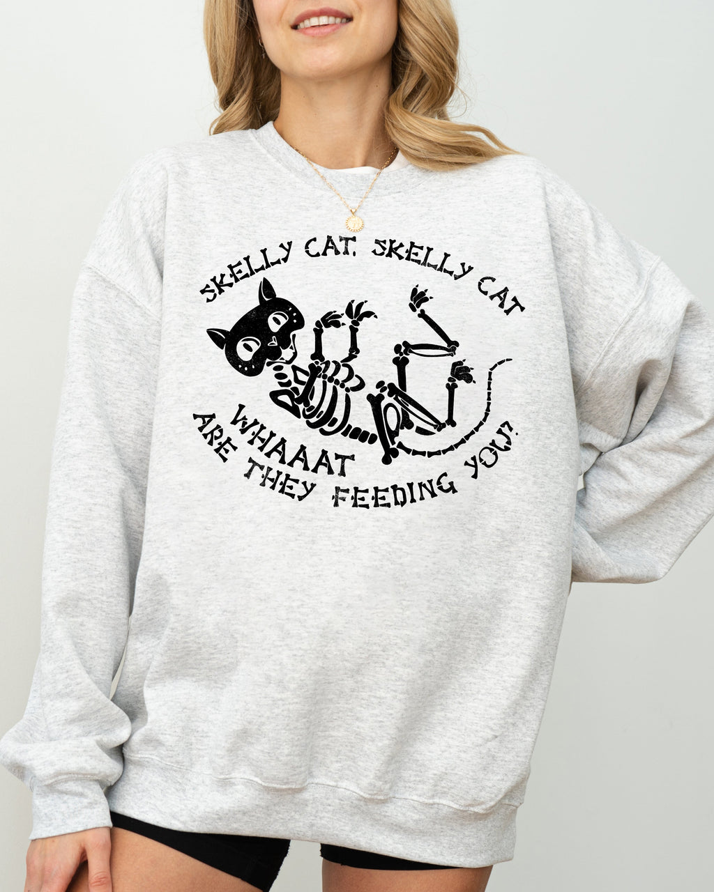 Skelly Cat Skeleton Ghost Witch Skull Spooky Aesthetic Meme Halloween Costume Sweatshirt