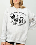 Skelly Cat Skeleton Ghost Witch Skull Spooky Aesthetic Meme Halloween Costume Sweatshirt