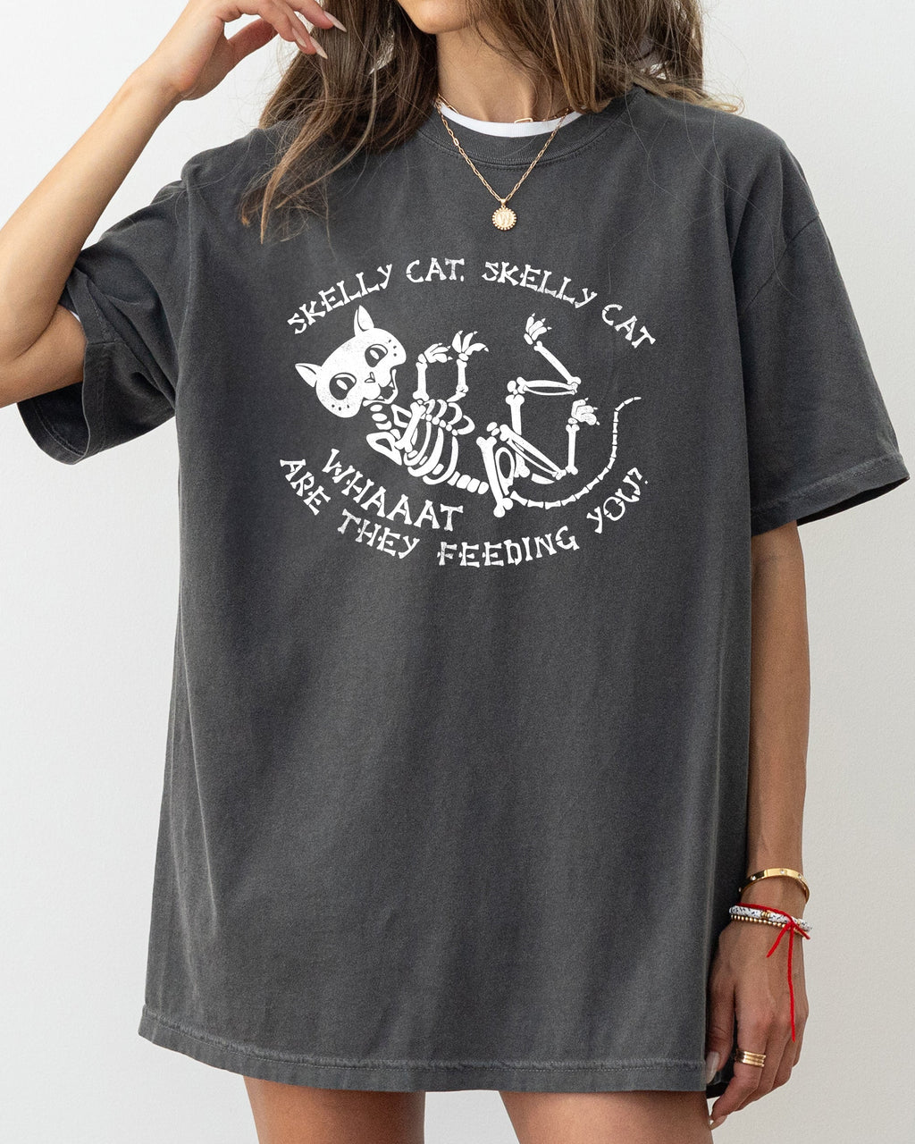 Skelly Cat Skeleton Ghost Witch Skull Spooky Aesthetic Meme Halloween Costume Comfort Colors Tee