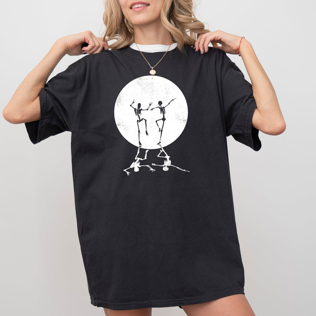 Dancing Skeletons Moon Ghost Witch Skull Spooky Halloween Costume Comfort Colors Tee
