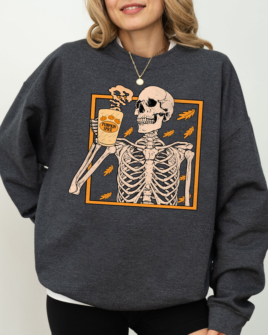 Pumpkin Spice Coffee Skeleton Ghost Witch Skull Spooky Aesthetic Meme Halloween Costume Sweatshirt