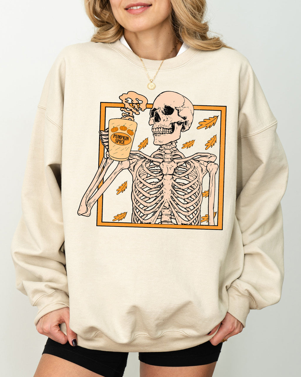 Pumpkin Spice Coffee Skeleton Ghost Witch Skull Spooky Aesthetic Meme Halloween Costume Sweatshirt