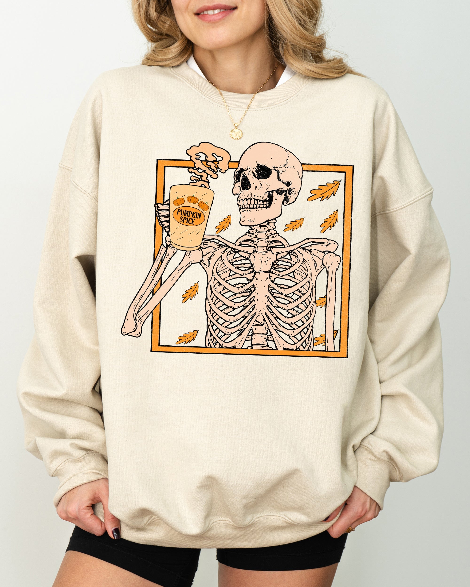 Pumpkin Spice Coffee Skeleton Ghost Witch Skull Spooky Aesthetic Meme Halloween Costume Sweatshirt