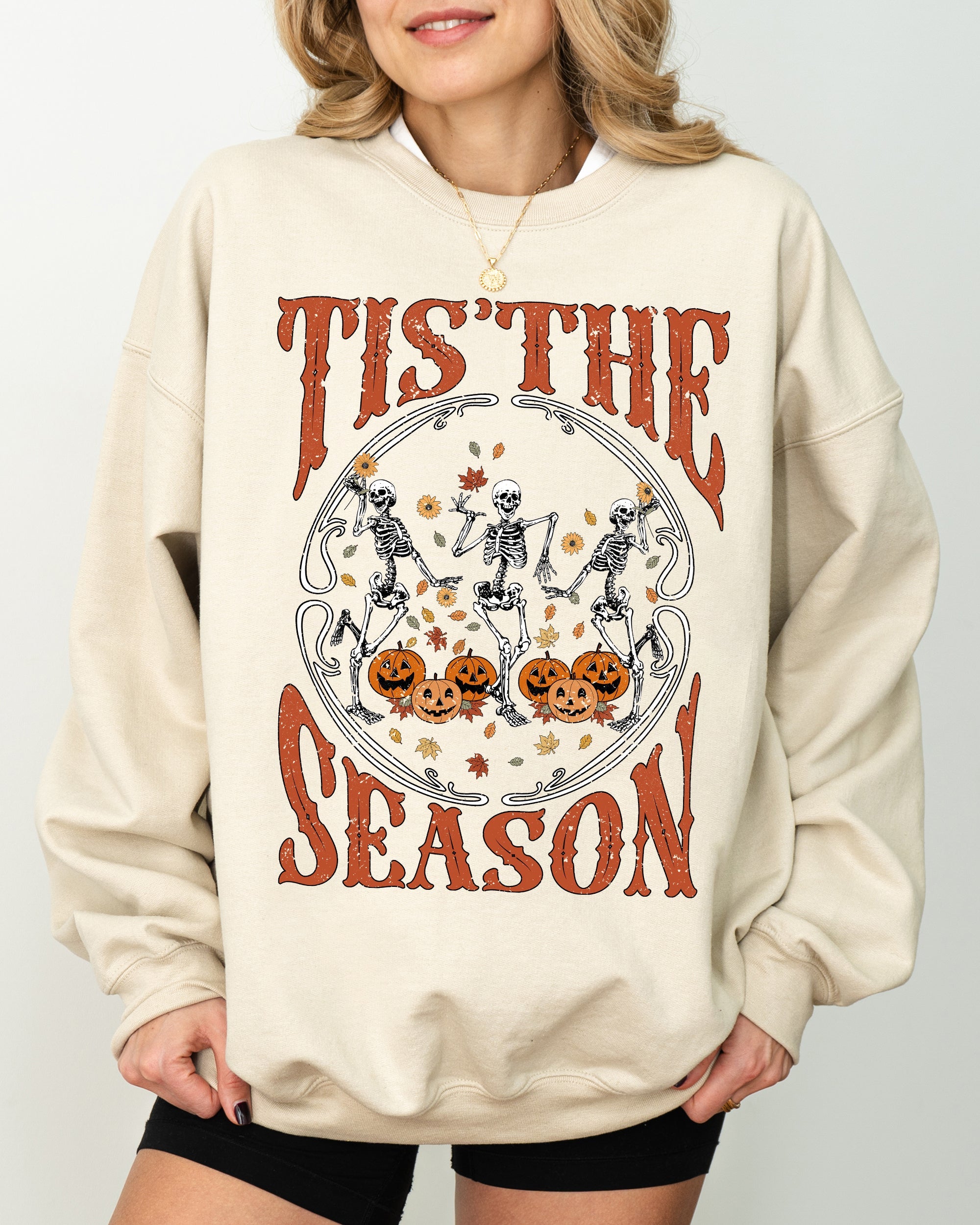 Tis The Season Retro Skeleton Ghost Witch Skull Spooky Meme Halloween Costume Sweatshirt