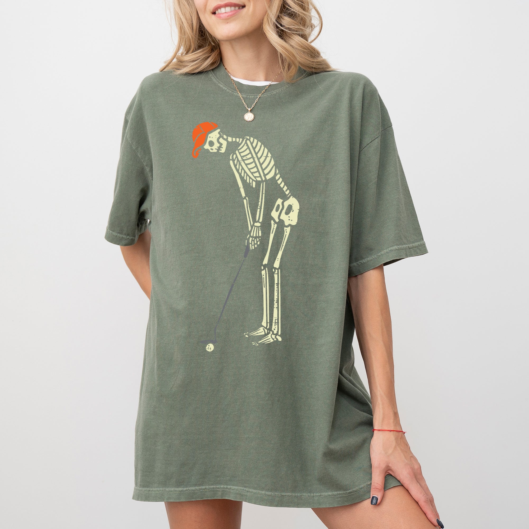 Golf Player Skeleton Ghost Witch Skull Spooky Aesthetic Meme Halloween Comfort Colors Tee