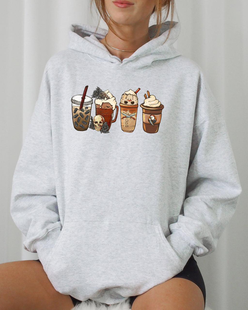 Halloween Coffee Spooky Skeleton Ghost Witch Skull Meme Vibes Edition Hooded Sweatshirt