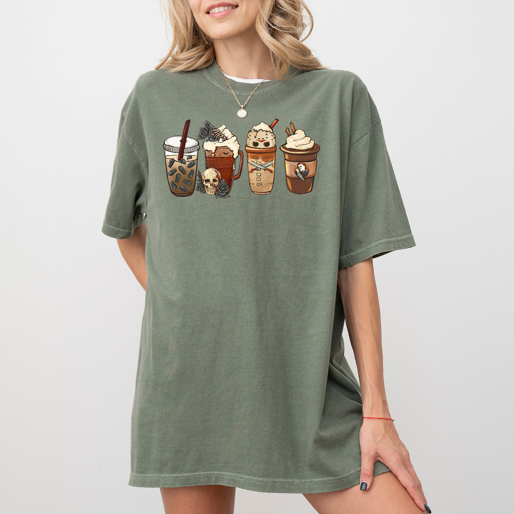 Halloween Coffee Spooky Skeleton Ghost Witch Skull Meme Costume Exclusive Comfort Colors Tee