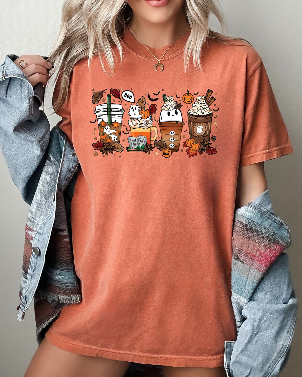 Halloween Coffee Horror Movie Spooky Skeleton Ghost Witch Skull Meme Costume Comfort Colors Tee