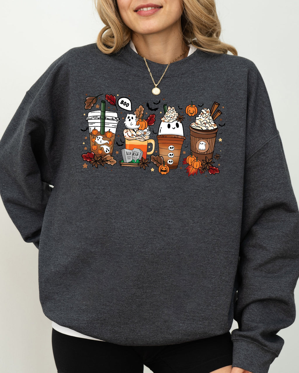 Halloween Coffee Horror Movie Spooky Skeleton Ghost Witch Skull Meme Costume Sweatshirt