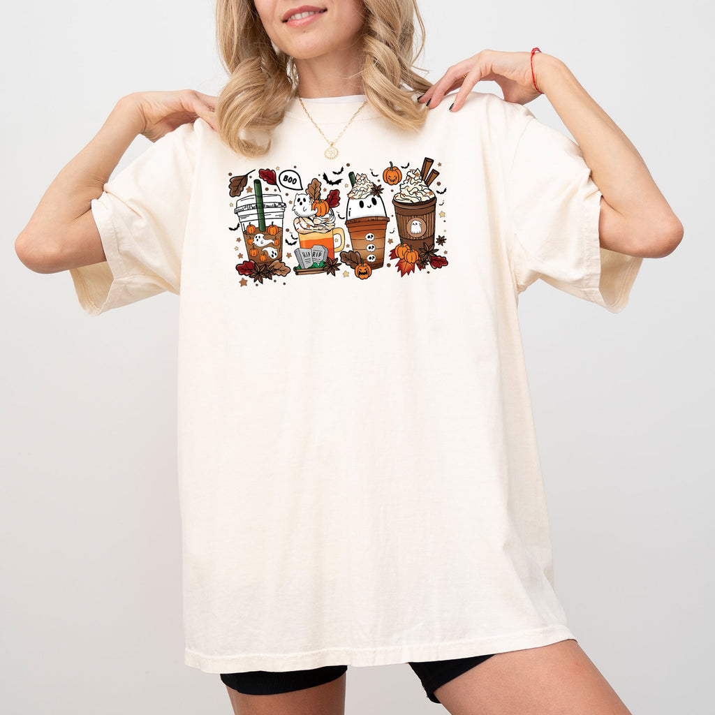 Halloween Coffee Horror Movie Spooky Skeleton Ghost Witch Skull Meme Costume Comfort Colors Tee