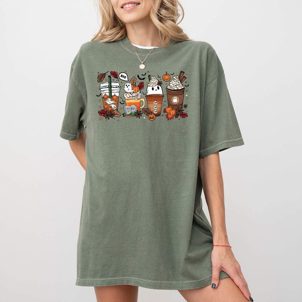 Halloween Coffee Horror Movie Spooky Skeleton Ghost Witch Skull Meme Costume Comfort Colors Tee